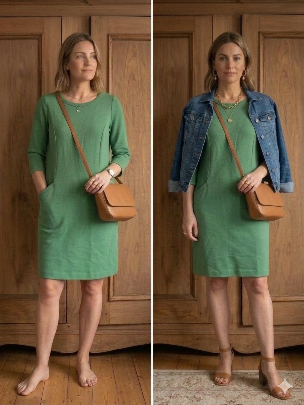 Boden Green Knit Shift Dress with Pockets